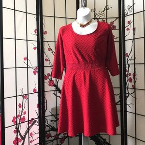 Red Textured Skater Dress